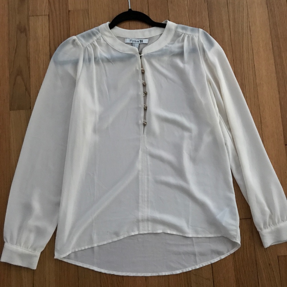 Forever21 Sheer Half Button Long Sleeve Size S