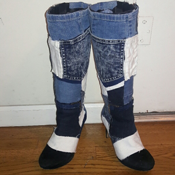 Denim patchwork boots - Picture 2 of 4