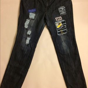 Dereon Destroyed skinny stretch dark blue jeans
