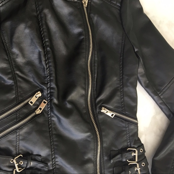 Black Faux Leather Biker Jacket - Picture 4 of 7