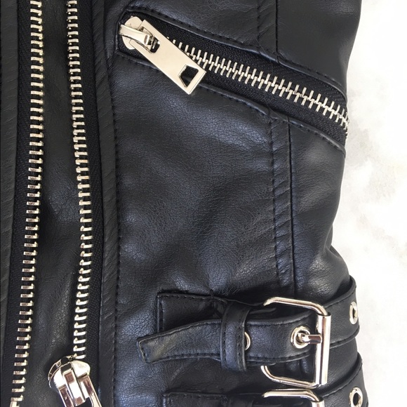 Black Faux Leather Biker Jacket - Picture 5 of 7