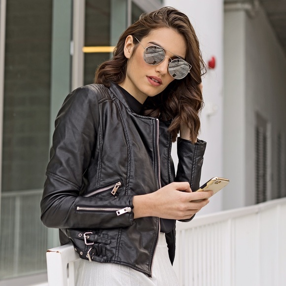Black Faux Leather Biker Jacket - Picture 7 of 7