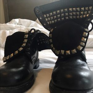 FRYE Rogan Studded Grommet Lace Biker Boots