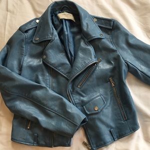 Zara blue leather jacket