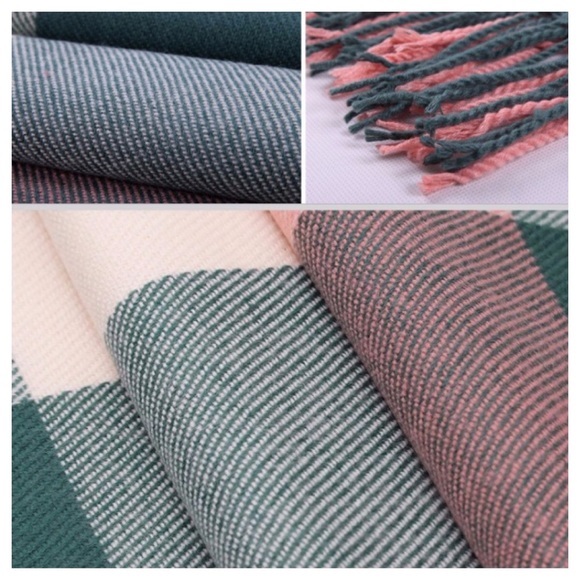✨HP✨ Blanket Scarf Pink Green Plaid Shawl Wrap - Picture 4 of 4