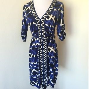 BCBGMAXAZRIA Blue Print Jersey Belted Dress