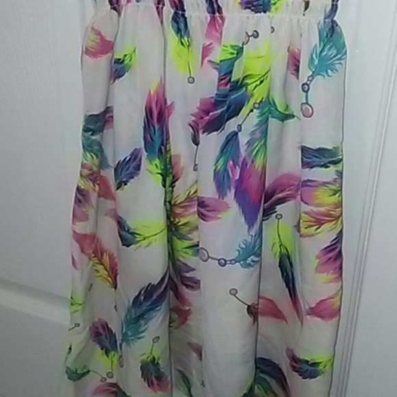 Baby doll neon yellow feather print dress