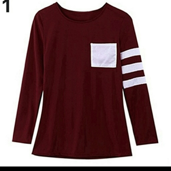 New adorable Sporty burgundy white long sleeve - Picture 2 of 2