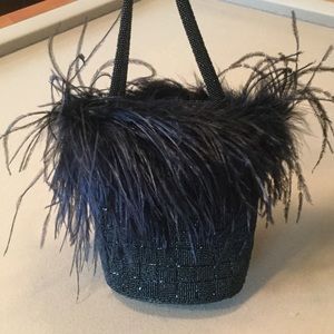 VINTAGE BEADED AND OSTRICH FEATHER EVENING BAG