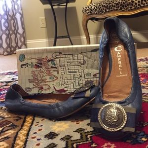 Jeffery Campbell Crest Bow Navy Leather Flats