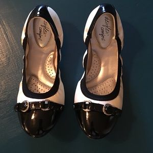 Black patent and white ballet flats
