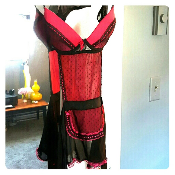 NWOT Hot pink/black lingere maid outfit