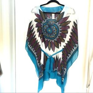 Gorgeous turquoise chiffon XL  tunic, top