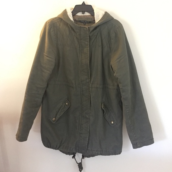 Green coat, perfect for fall.