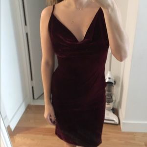 Velvet red dress with a cowl neck