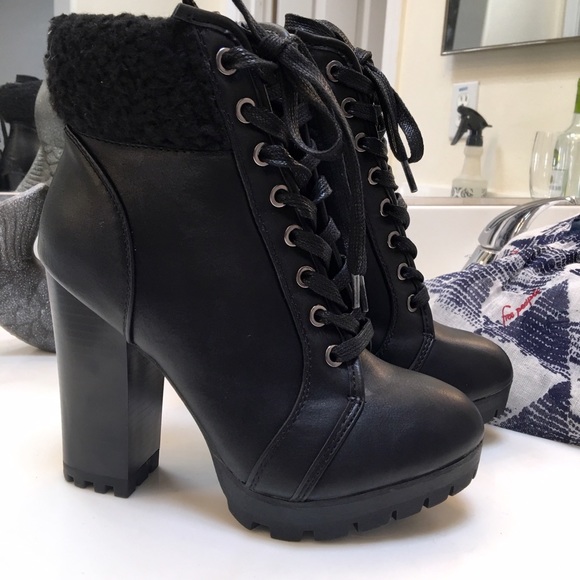 Faux fur fleece platform hiking boots.