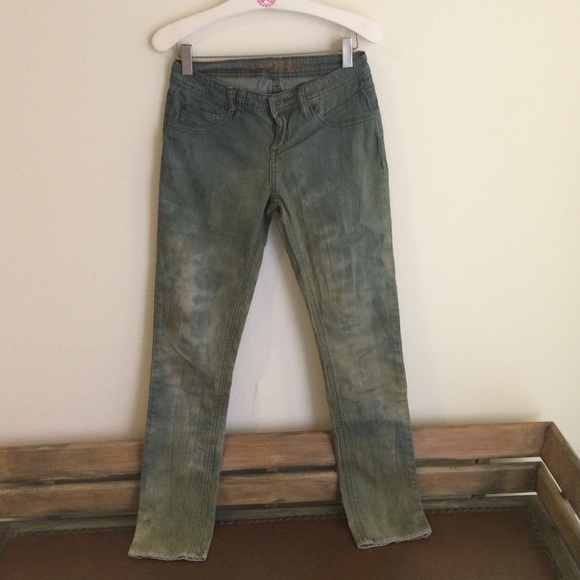 Green tie dye jeggings by Uproar size 00 stretchy - Picture 5 of 8