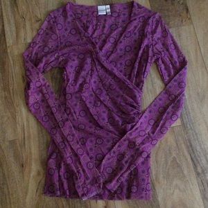 Sweet Pea Pink with Blue Patterns Faux Wrap Top