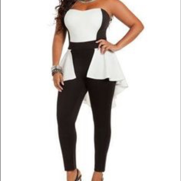 New Black and white peplum asymetrical jumpsuit