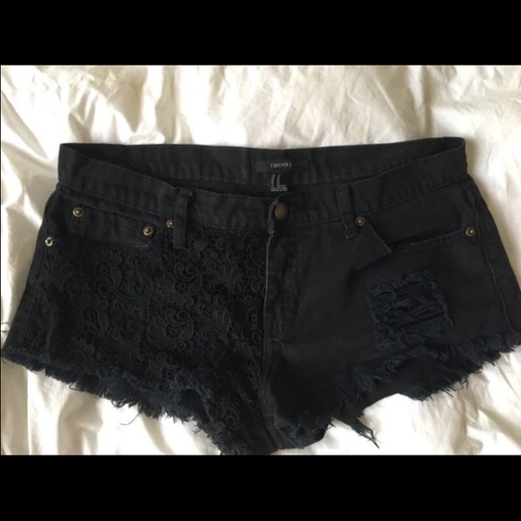 Forever 21 Black Floral Laced Low Rise Shorts