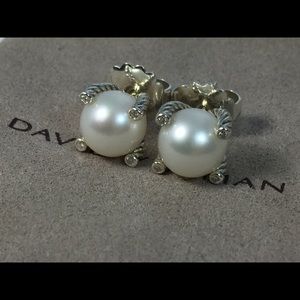 David Yurman Pearl Earrings with Diamonds