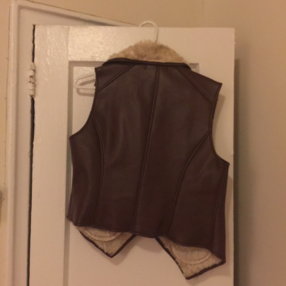 Brown faux leather shearling vest. - Picture 2 of 3
