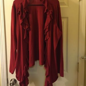 XXL maroon/red ruffle front top.