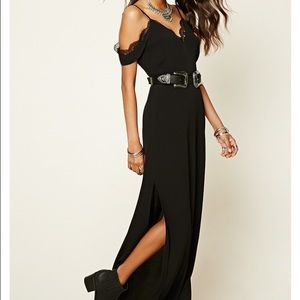 Black off the shoulder maxi dress w slits