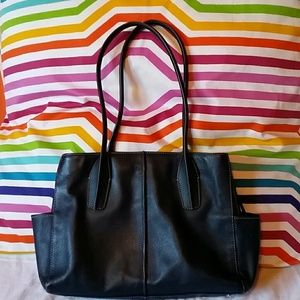 Navy blue leather handbag tote purse