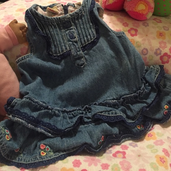 Precious denim dress with embroider flowers!