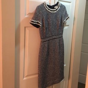 Tory Burch Blue Tweed Dress with Gem Detail