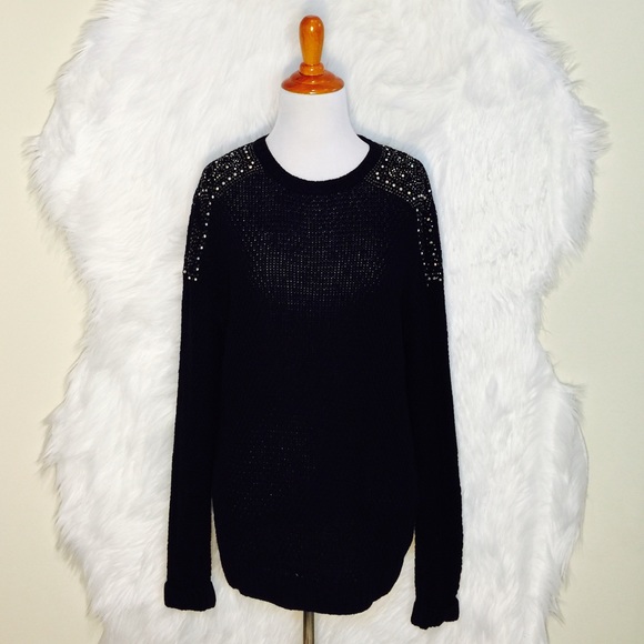 Topshop Sweaters - Topshop Black Embellished Shoulder Sweater