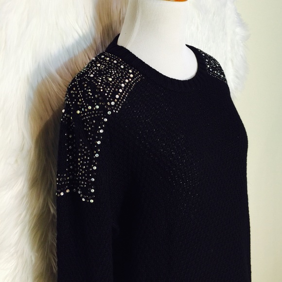Topshop Black Embellished Shoulder Sweater - Picture 2 of 4