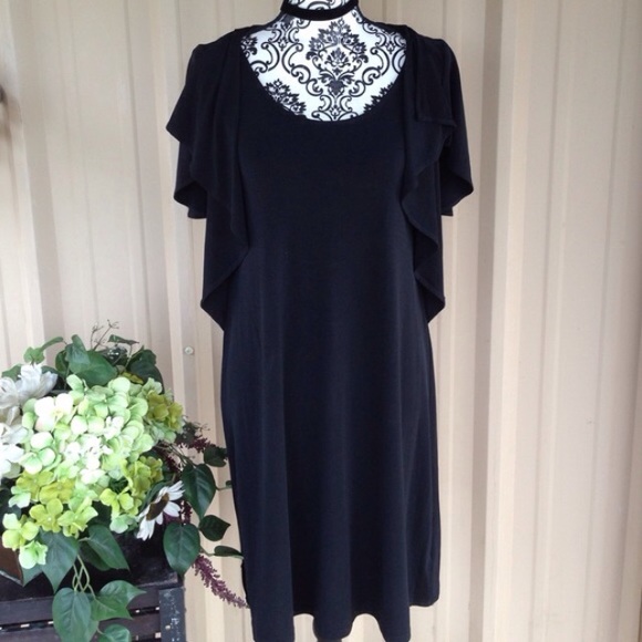 Black Michael Kors Ruffled Sleeve Midi Dress - Picture 2 of 4