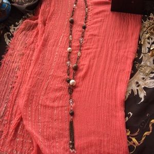 Mixed media necklace long. Pearls crystal