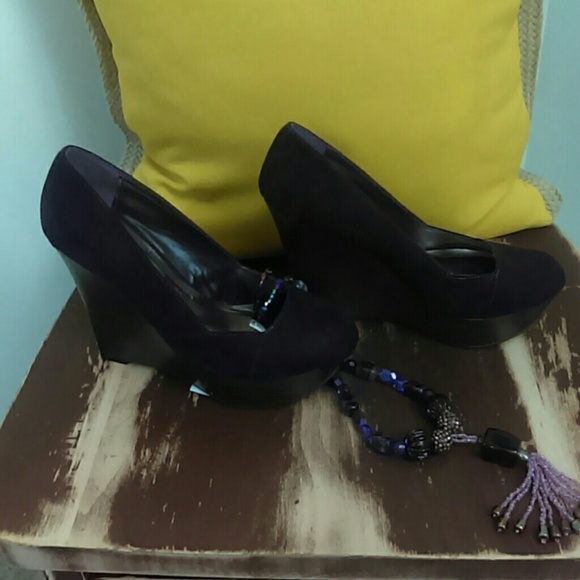 Qupid Royal Purple Wedge Sz 8 - Picture 2 of 4