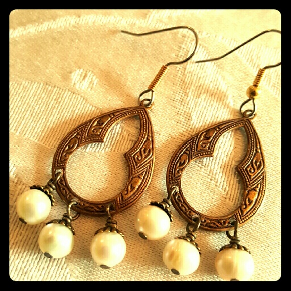 Handmade Vintaj Pearl Chandelier Earrings