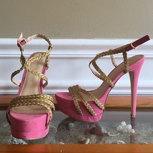 Pink, high heeled shoe by Scene from Shoedazzle.