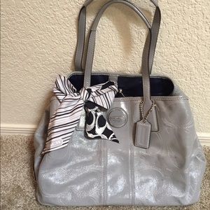 Grey Coach shoulder bag with scarf