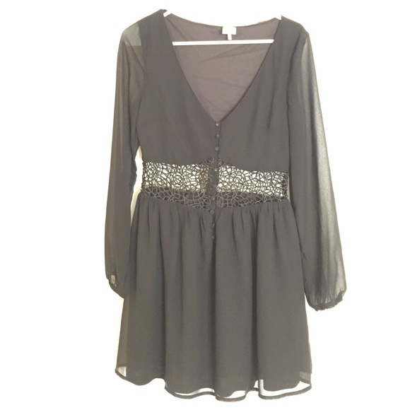 Black tobi dress with lace and sheer sleeves