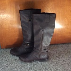 Brown faux leather boots
