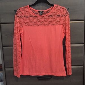 Peach Orange Lace Long Sleeve Shirt