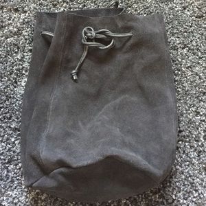 Black leather suede backpack drawstring