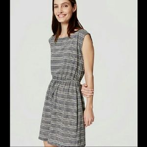Loft Petite Navy Striped Drawstring Dress NWT