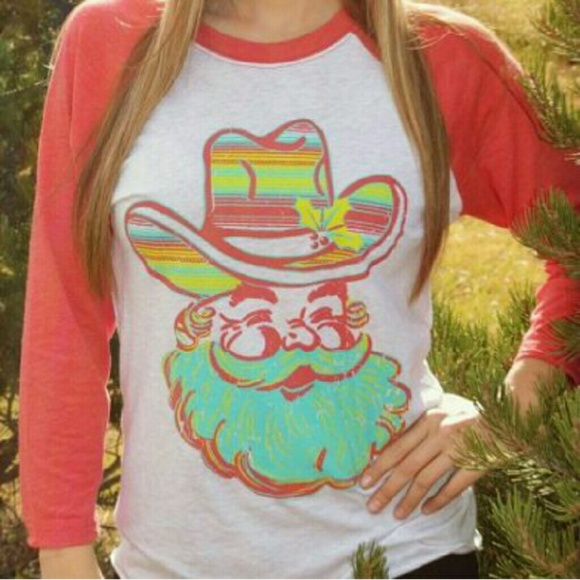 CLEARANCE Crazy Train Cowboy Santa Baseball Shirt