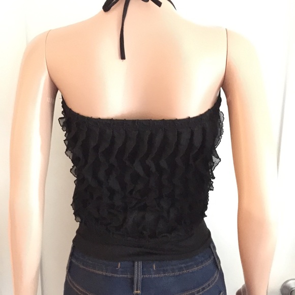 BLACK RUFFLED HALTER TOP - Picture 3 of 3