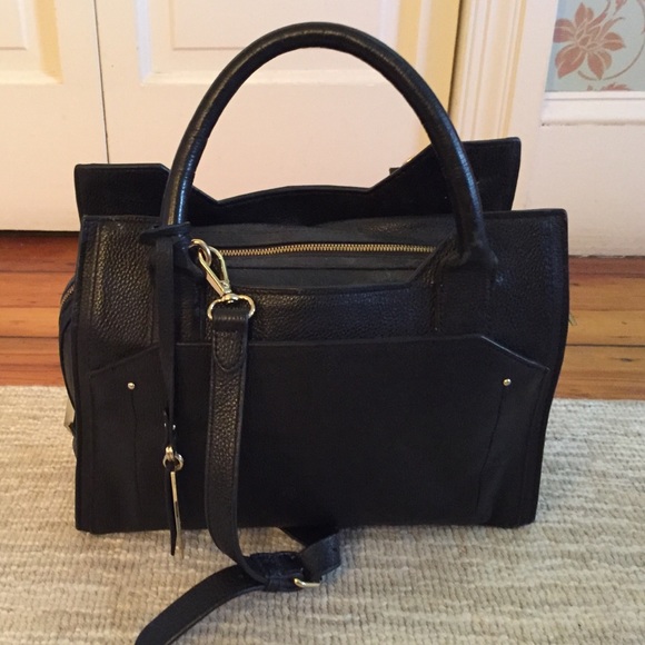 Black leather handbag