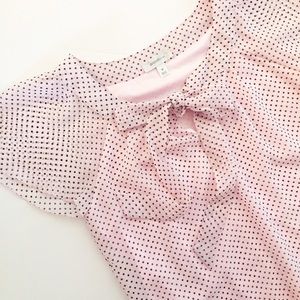 pink and black polka dot blouse