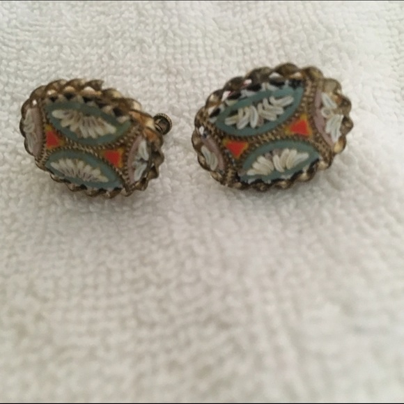 Vintage micro mosaic screw on earrings