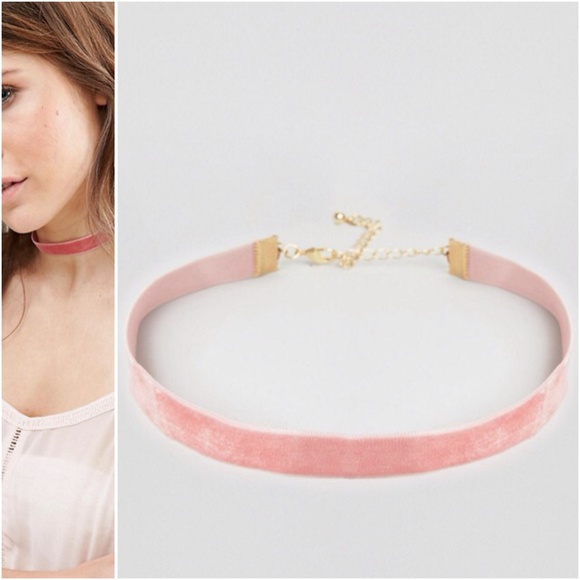 ASOS Jewelry - NEW Dusty Rose Blush Pink Velvet Choker Gold Chain